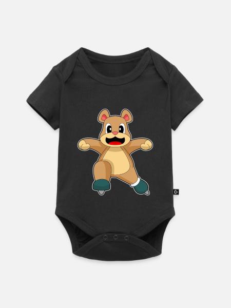 Bär Eislaufen Schlittschuhe - Baby Premium Kurzarmbody - Schwarz