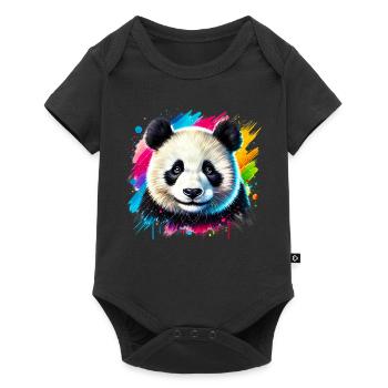 Panda - Baby Premium Kurzarmbody - Schwarz - Vorne