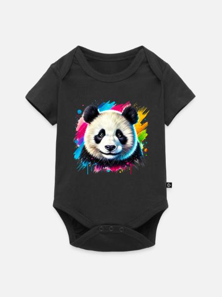 Panda - Baby Premium Kurzarmbody - Schwarz