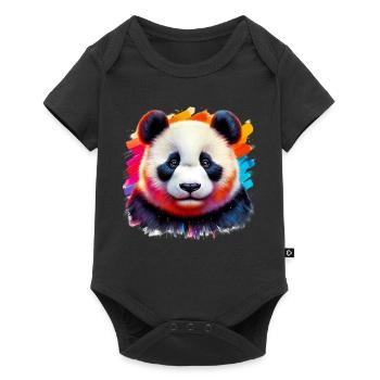 Panda - Baby Premium Kurzarmbody - Schwarz - Vorne