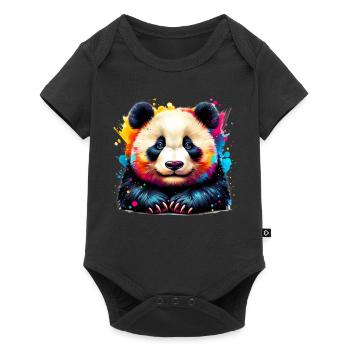 Panda - Baby Premium Kurzarmbody - Schwarz - Vorne