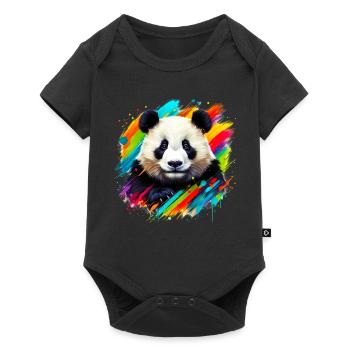 Panda - Baby Premium Kurzarmbody - Schwarz - Vorne