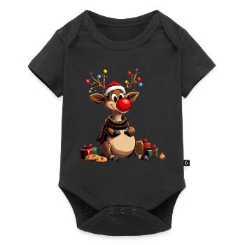 Süßes Rentier Weihnachten Shirt Rudolph Rentier - Baby Premium Kurzarmbody - Schwarz - Vorne