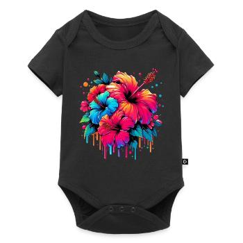 Hibiscus Flowers - Baby Premium short-sleeve bodysuit - black - Front