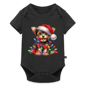 Festlicher Hund mit Lichterkette - Baby Premium Kurzarmbody - Schwarz - Vorne
