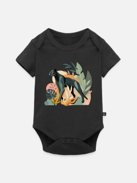 Panther im Dschungel - Stilvolle Tierillustration - Baby Premium Kurzarmbody - Schwarz