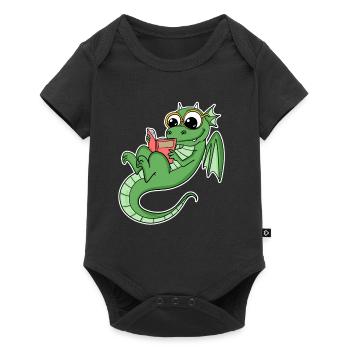 Drache Bücher Buch Lesen - Baby Premium Kurzarmbody - Schwarz - Vorne