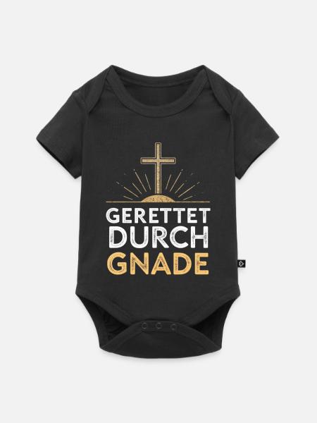 Gerettet durch Gnade Kreuzdesign - Baby Premium Kurzarmbody - Schwarz