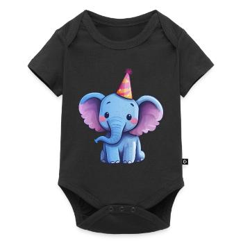 Éléphant heureux mignon avec chapeau de fête - Body à manches courtes Premium Bébé - noir - Devant