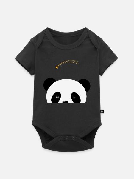 Träumender Panda mit Sternschnuppe - Baby Premium Kurzarmbody - Schwarz