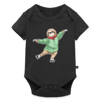 Faultier Eislaufen Schlittschuhe - Baby Premium Kurzarmbody - Schwarz - Vorne