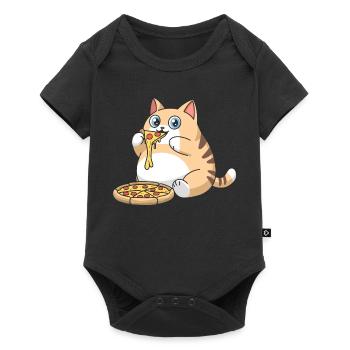 Cute Chubby Cat Eating Pizza - Baby Premium short-sleeve bodysuit - black - Front