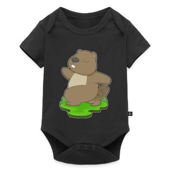Biber Yoga Fitness Gymnastik - Baby Premium Kurzarmbody - Schwarz - Vorne
