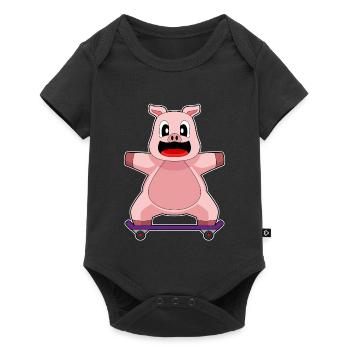 Pig Skater Skateboard - Baby Premium short-sleeve bodysuit - black - Front