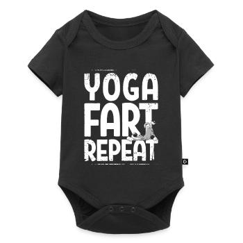Yoga Fart Repeat Spruch mit furzendem Wolf - Baby Premium Kurzarmbody - Schwarz - Vorne