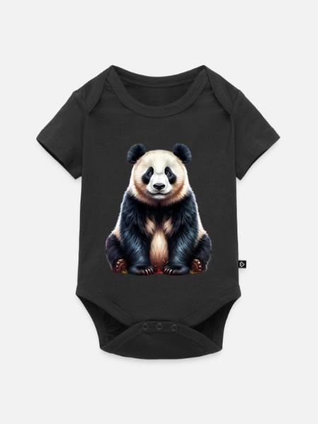 Panda - Baby Premium Kurzarmbody - Schwarz