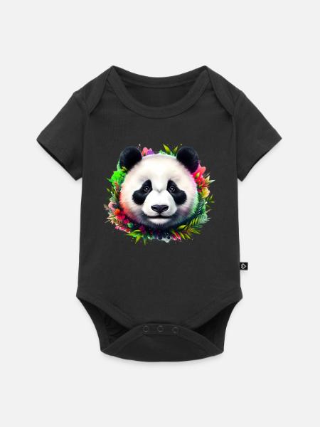 Panda - Baby Premium Kurzarmbody - Schwarz