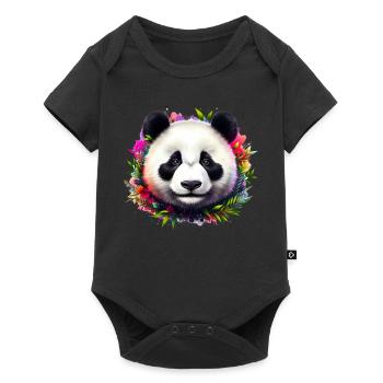 Panda - Baby Premium Kurzarmbody - Schwarz - Vorne
