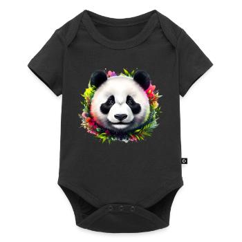 Panda - Baby Premium Kurzarmbody - Schwarz - Vorne