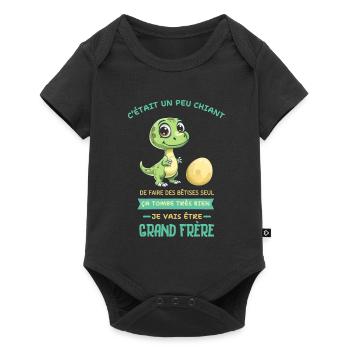 Dino mignon, Grand frère arrive - Body à manches courtes Premium Bébé - noir - Devant