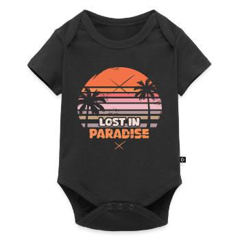 Lost in Paradise - Logo rétro des palmiers au coucher du soleil - Body à manches courtes Premium Bébé - noir - Devant