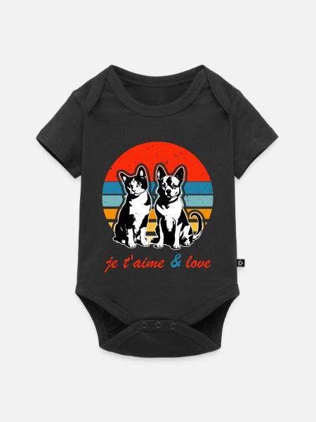 Vintage, ich liebe dich und liebe Hund und Katze 2026 - Baby Premium Kurzarmbody - Schwarz