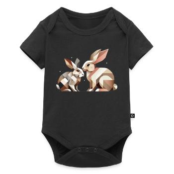 Deux lapins en représentation géométrique - Body à manches courtes Premium Bébé - noir - Devant