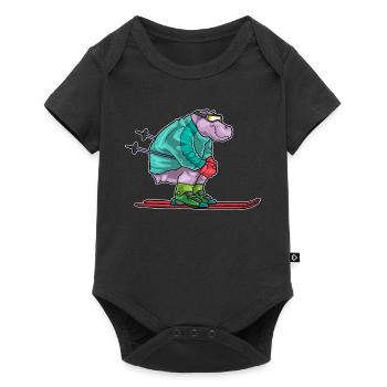 Hippopotame skieur ski sports d’hiver - Body à manches courtes Premium Bébé - noir - Devant