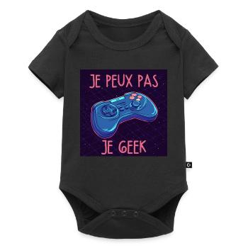 Je peux pas je geek — Manette neon - Body à manches courtes Premium Bébé - noir - Devant