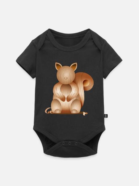 Illustration in Holzoptik–Verspieltes Eichhörnchen - Baby Premium Kurzarmbody - Schwarz