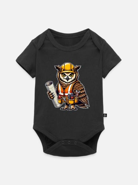 Bauarbeiter-Eule – Clever & Handwerklich! - Baby Premium Kurzarmbody - Schwarz