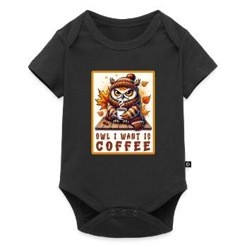 Eulen Kaffee Desgin - Baby Premium Kurzarmbody - Schwarz - Vorne