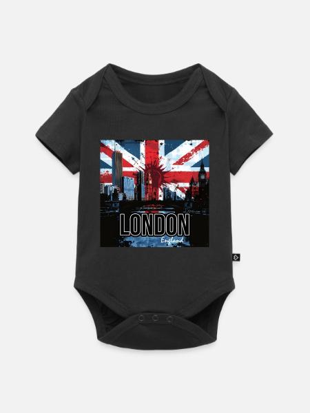 London Skyline Graffiti Union Jack - Baby Premium Kurzarmbody - Schwarz