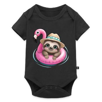 Kawaii Sloth in Flamingo🦩 - Baby Premium short-sleeve bodysuit - black - Front