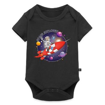 L’astronaute et la fusée rouge dans l’espace - Body à manches courtes Premium Bébé - noir - Devant