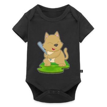Katze Baseball Baseballschläger - Baby Premium Kurzarmbody - Schwarz - Vorne