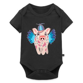 Pastel Winged Pig with Beanie - Baby Premium short-sleeve bodysuit - black - Front