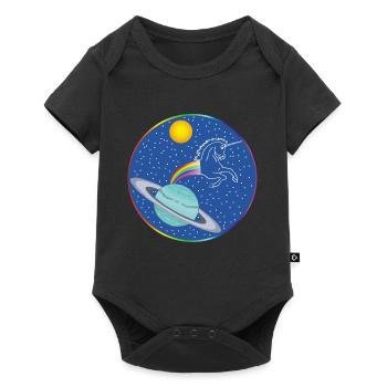 Regenbogen-Einhorn - Baby Premium Kurzarmbody - Schwarz - Vorne