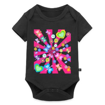 Fleur Florale Coeur Coeurs Papillons Rétro Années 80 - Body à manches courtes Premium Bébé - noir - Devant