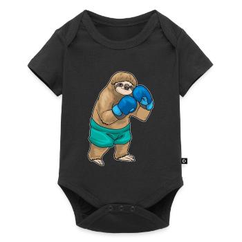 Faultier Boxer Boxhandschuhe Boxen - Baby Premium Kurzarmbody - Schwarz - Vorne