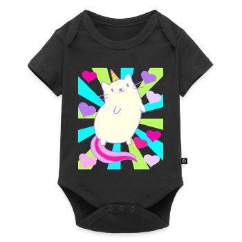 Licorne Licornes Chat Chat Rétro Enfants - Body à manches courtes Premium Bébé - noir - Devant