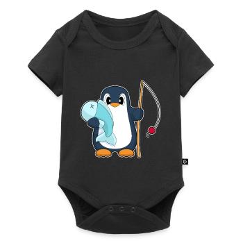 Pingouin Pêcheur Poisson Pêche - Body à manches courtes Premium Bébé - noir - Devant