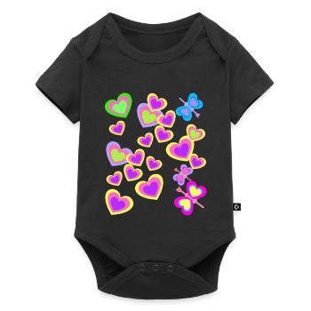 Kids Summer Retro Butterflies Heart - Baby Premium short-sleeve bodysuit - black - Front