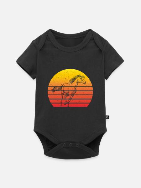 Motif Cheval Rétro Coucher de soleil - Body à manches courtes Premium Bébé - noir
