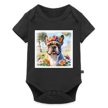 Spring French Bulldog with Floral Wreath - Baby Premium short-sleeve bodysuit - black - Front