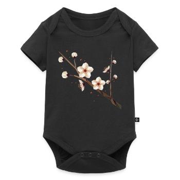 Branche de fleur de prunier – élégance délicate au printemps - Body à manches courtes Premium Bébé - noir - Devant