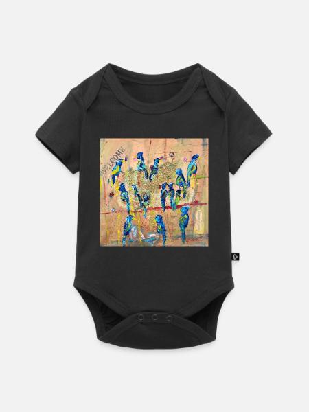Lebendige Vogelparade im Expressionismus - Baby Premium Kurzarmbody - Schwarz