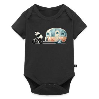 Panda avec caravane – Charmant design de voyage - Body à manches courtes Premium Bébé - noir - Devant