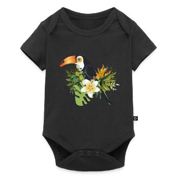 Toucan with Tropical Flowers - Exotic Bird Design - Baby Premium short-sleeve bodysuit - black - Front