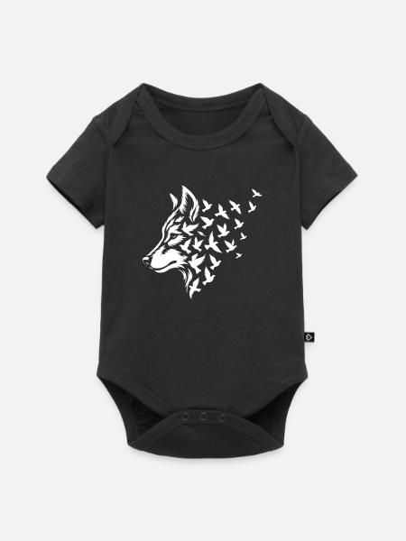 Stilisierter Wolf mit fliegenden Vögeln - Baby Premium Kurzarmbody - Schwarz